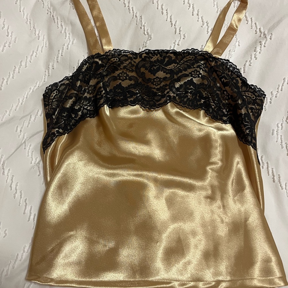Gold silk cami with black lace